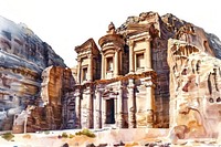 Ancient City of Petra petra illustration watercolor.