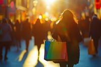 People walking on the street shopping bags person.