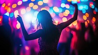 Nightclub with colorful lights person woman disco.