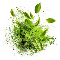 Exploding green tea explosion herbal leaves.