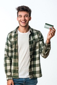 Happy man holding credit card