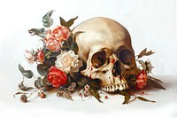 Skull with flowers painting art illustration.