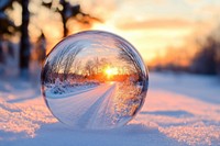 Glass Christmas ball photography reflection landscape.