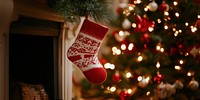 Christmas red and white knitted sock christmas fireplace stocking.