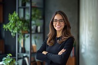 Hispanic smiling toothy Latino Indian successful confident Arabian businesswoman glasses female office.