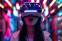 Asian woman in a VR headset vr headset performer lighting.