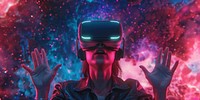 Woman in a VR headset portrait photo photography.