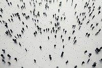 Aerial view of a crowd transportation motorcycle outdoors.