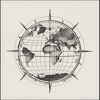 Vintage world map illustration compass