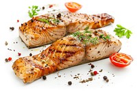 Grilled fish steaks background seafood salmon.