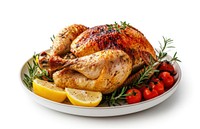 Roasted chicken with lemon garnish