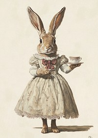 Belgian enjoy tea break animal painting rabbit.