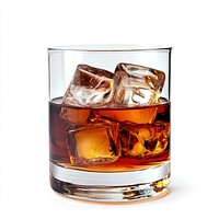 A glass of bourbon with ice beverage alcohol drink.