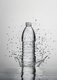 A water bottle surrounding with water splash around the transparent water bottle minimalist clean hydration.