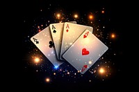 4 playing cards floating on a black background with glowing light effects game illustration gambling.