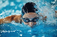 Female swimmer swimming sports water.