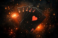 Four playing cards floating in the air background symbols casino.