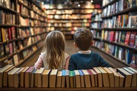 Children reading books in library