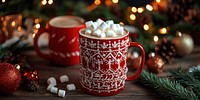 Cup of hot chocolate with marshmallows coffee mug medication.