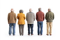 Group of senior people looking on blank wall back background clothing.