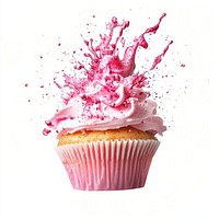 Exploding pink cupcake dessert cream food.