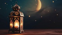 Lantern, night sky, crescent moon