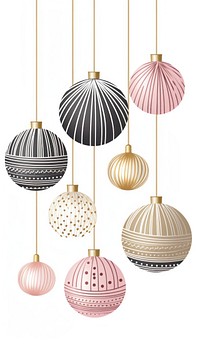 Christmas baubles illustration gold pink.