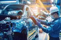 Engineer worker manufacturing factory car.