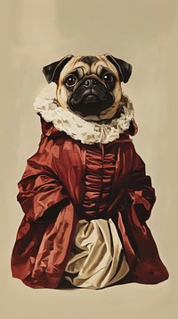 Pug costumes wearing wearing Mona Lisa animal painting cute.