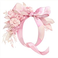 Coquette letter q illustration flowers ribbon.