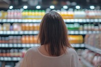 Woman shopping beverage aisle supermarket