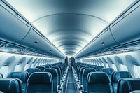 Interior of a modern passenger plane aircraft airplane interior.