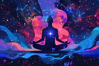 Man sitting yoga pose background galaxy art.