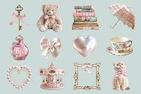 Pink coquette design element set