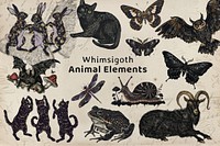 Whimsigoth black animal design element set