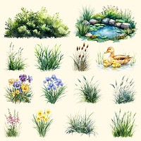 Spring garden design element set psd