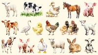 Farm animals design element set