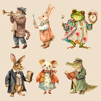 Whimsical animal character illustrations design element psd set