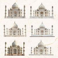 Taj Mahal architectural  design element psd set