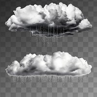 Realistic raining clouds  design element psd set