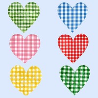 Colorful gingham heart patterns design element psd set