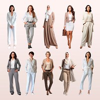 Diverse professional women fashion design element psd set