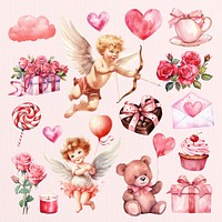 Valentine's day watercolor design element set