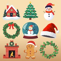 Christmas flat illustration design element set