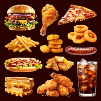 Delicious fast food assortment design element psd set