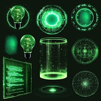 Futuristic green holo technology  design element psd set