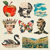 Vintage collage art  design element psd set