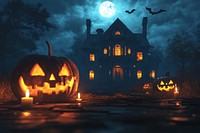 Halloween background with pumpkins halloween candles night.