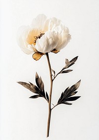 Real Pressed a white peony flower art illustration.