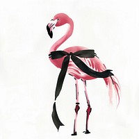 Flamingo illustration ribbon black.